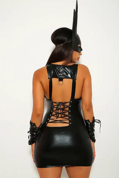 Black Latex Dark Bunny 2 Piece Costume - AMIClubwear