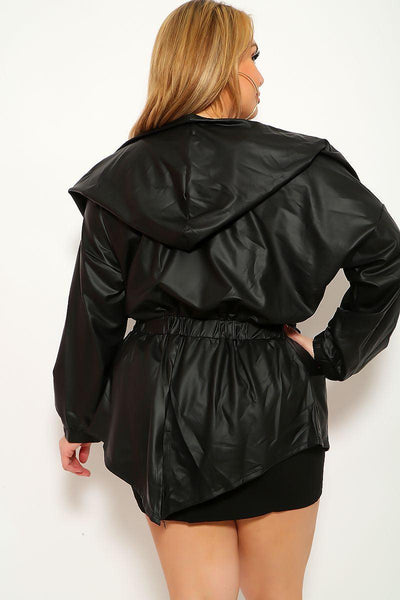 Black Leopard Print Faux Leather Plus Size Jacket - AMIClubwear