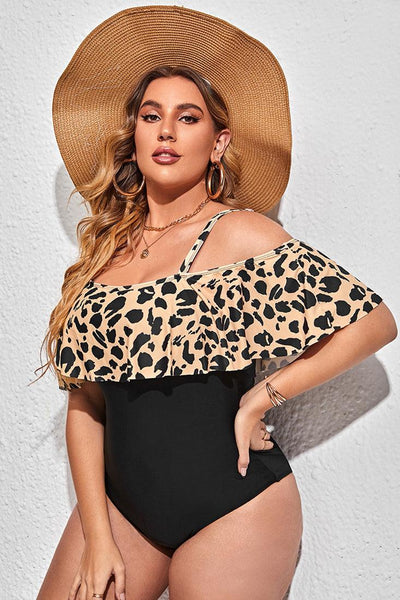 Black Leopard Print One Piece Plus Size Swimsuit - AMIClubwear