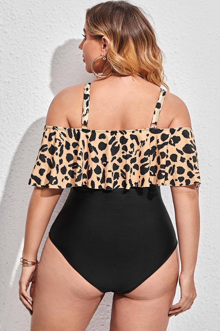 Black Leopard Print One Piece Plus Size Swimsuit - AMIClubwear