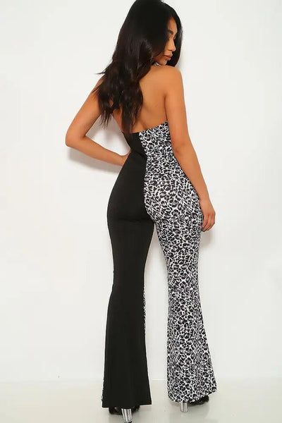 Black Leopard Print Sleeveless Dressy Jumpsuit - AMIClubwear