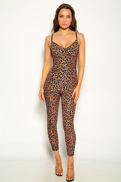 Black Leopard Print Sleeveless Jumpsuit - AMIClubwear