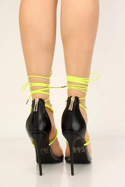 Black Lime Clear Strappy High Heels - AMIClubwear