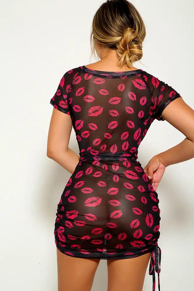 Black Lip Print Two Piece Dress - AMIClubwear