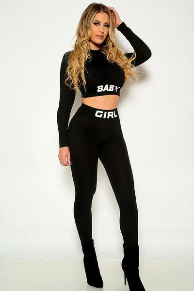 Black Long Sleeve Baby Girl Sexy Two Piece Outfit - AMIClubwear