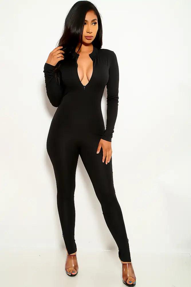 Black Long Sleeve Casual Jumpsuit - AMIClubwear