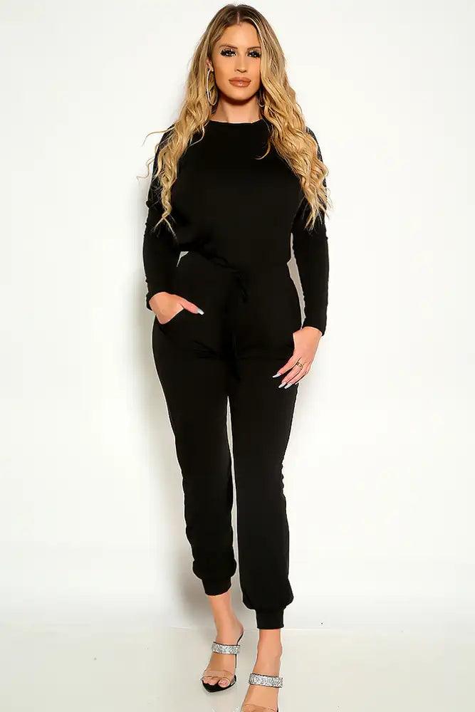 Black Long Sleeve Comfortable Two Piece Lounge Wear Outfit - AMIClubwear