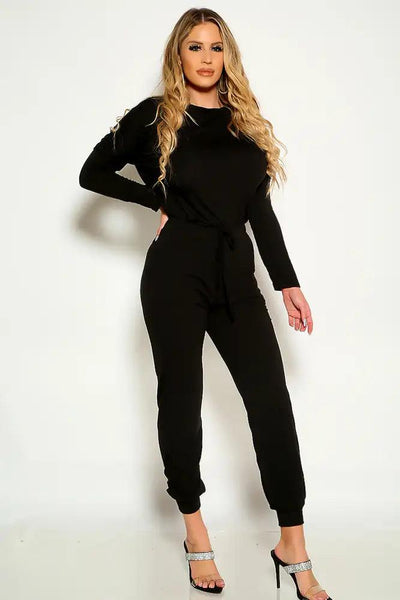 Black Long Sleeve Comfortable Two Piece Lounge Wear Outfit - AMIClubwear