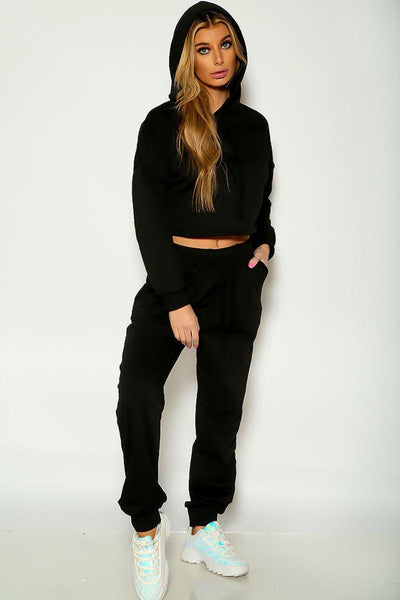 Black Long Sleeve Cozy Hooded Two Piece Lounge Wear - AMIClubwear