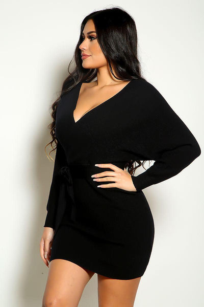 Black Long Sleeve Cozy Knit Sweater Dress - AMIClubwear