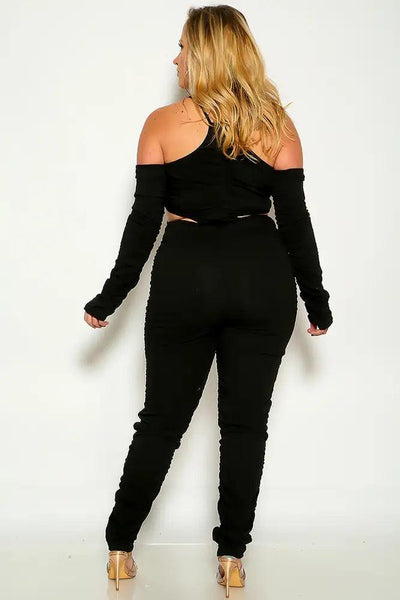 Black Long Sleeve Cut-Out Reversable Zipper Jumpsuit Outfit - AMIClubwear