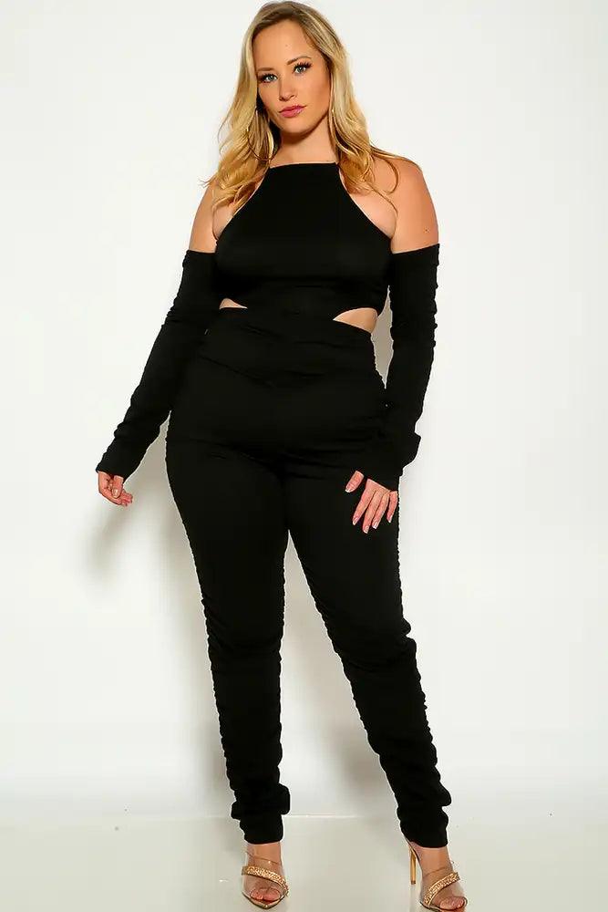 Black Long Sleeve Cut-Out Reversable Zipper Jumpsuit Outfit - AMIClubwear