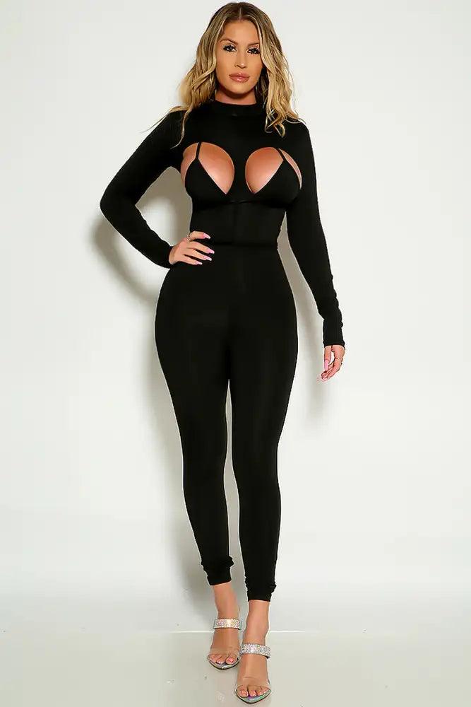 Black Long Sleeve Cut Out Two Piece Jumpsuit Outfit - AMIClubwear
