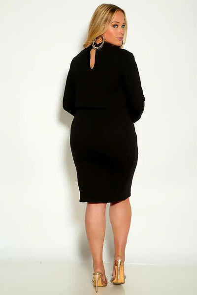 Black Long Sleeve Faux T-Shirt Plus Size Dress - AMIClubwear