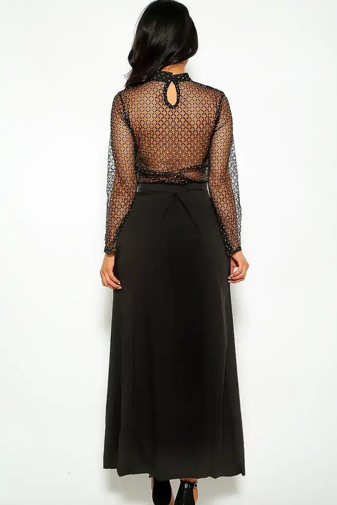 Black Long Sleeve Glitter Accent Two Piece Dress - AMIClubwear