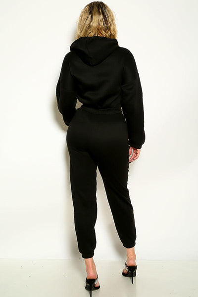 Black Long Sleeve Hooded Drawstring Jogger Set - AMIClubwear