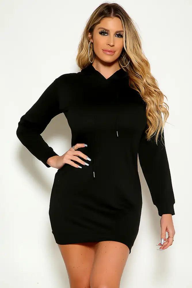 Black Long Sleeve Hooded Sweater Dress - AMIClubwear