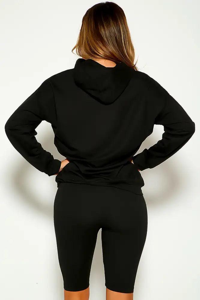 Black Long Sleeve Hooded Two Piece Casual Outfit - AMIClubwear