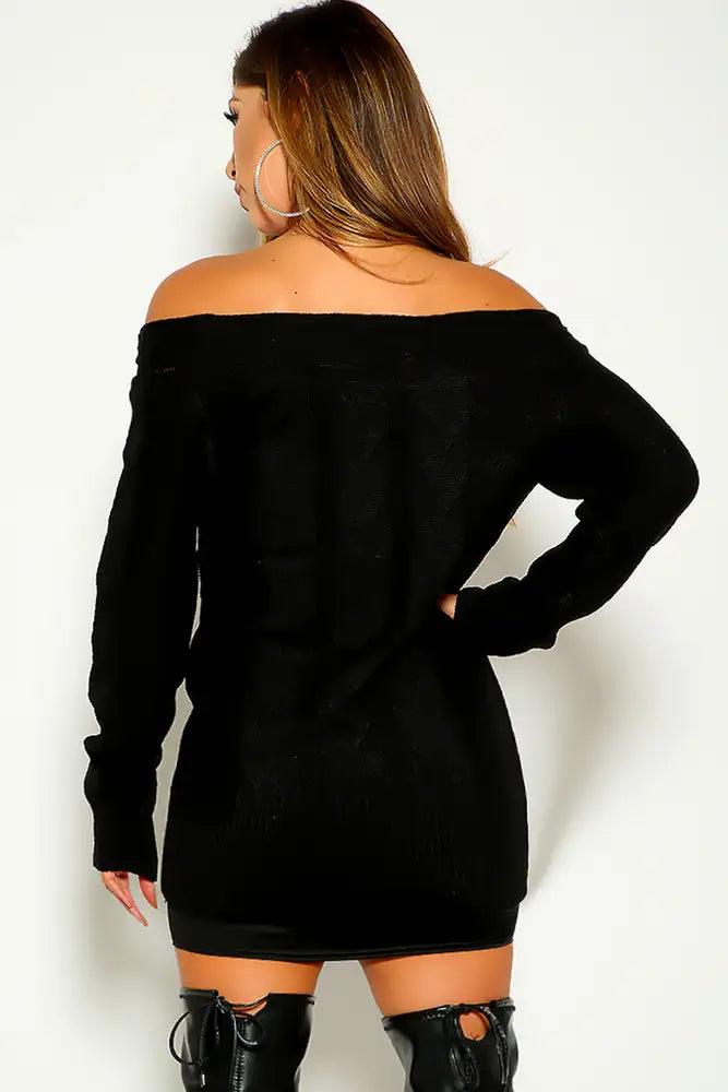 Black Long Sleeve Knitted Sweater - AMIClubwear