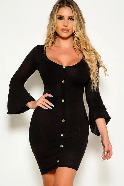 Black Long Sleeve Lace Up Bandage Bodycon Party Dress - AMIClubwear