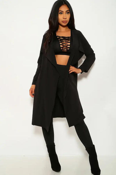 Black Long Sleeve Light Weight Coat - AMIClubwear