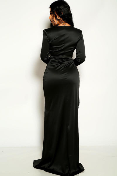 Black Long Sleeve Maxi Two Piece Dress - AMIClubwear