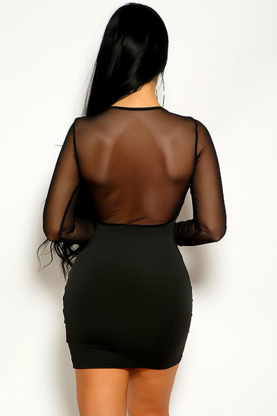 Black Long Sleeve Mesh Party Dress - AMIClubwear