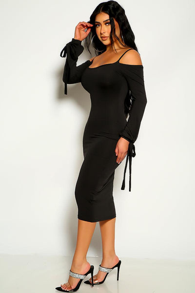 Black Long Sleeve Midi Party Sexy Dress - AMIClubwear
