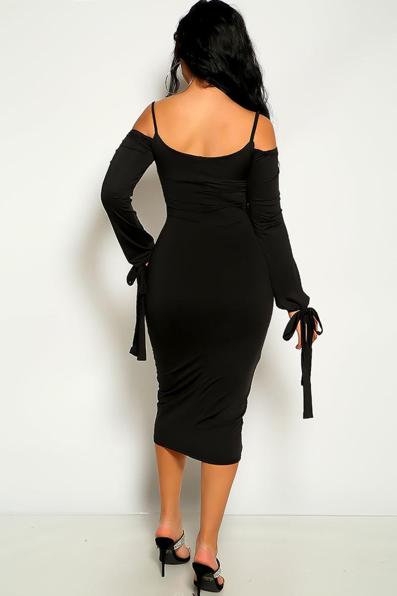 Black Long Sleeve Midi Party Sexy Dress - AMIClubwear