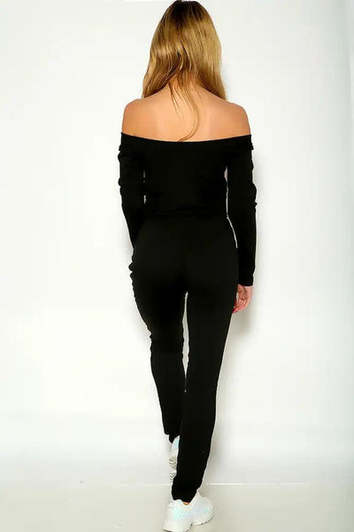 Black Long Sleeve Off The Shoulder Lounge Wear Outfit - AMIClubwear