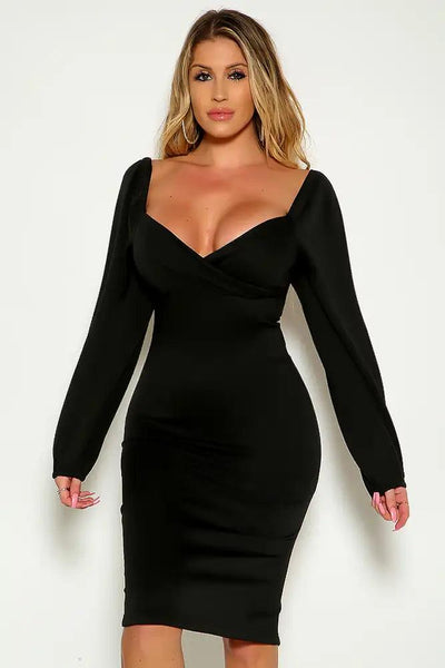 Black Long Sleeve Off The Shoulder Puff Sleeve Dress - AMIClubwear