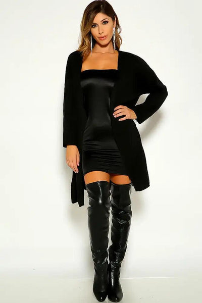 Black Long Sleeve Open Front Cardigan - AMIClubwear