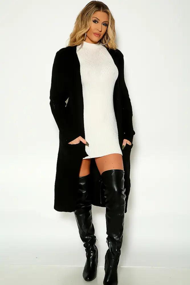 Black Long Sleeve Open Front Cardigan - AMIClubwear