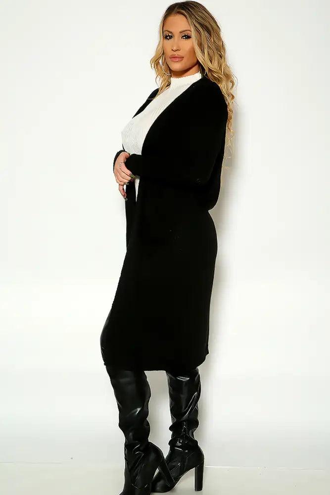 Black Long Sleeve Open Front Cardigan - AMIClubwear