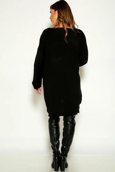 Black Long Sleeve Open Front Cardigan - AMIClubwear