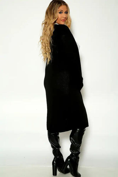 Black Long Sleeve Open Front Cardigan - AMIClubwear