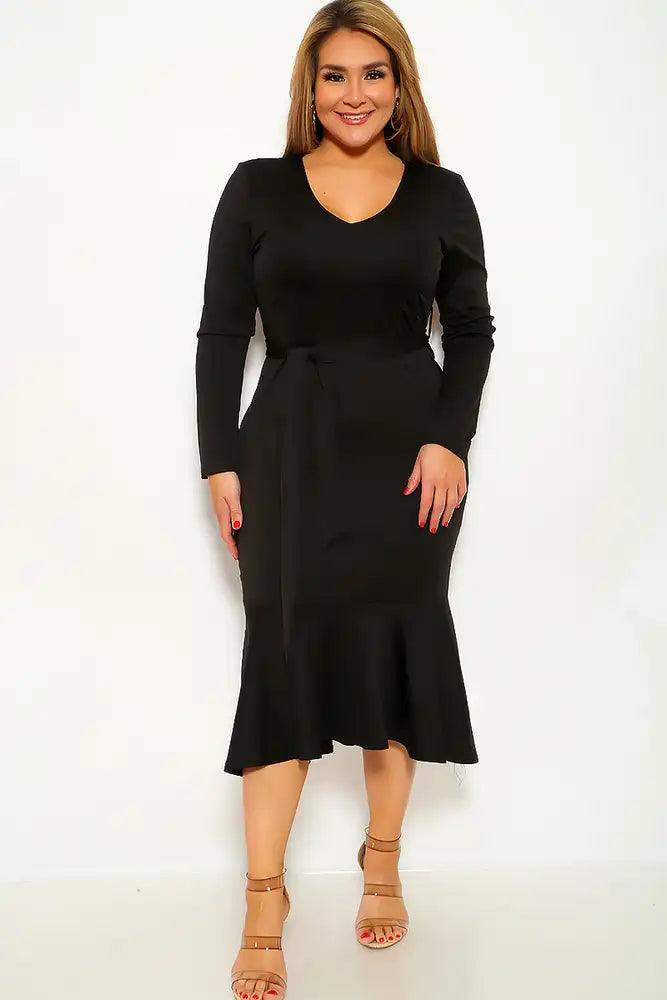 Black Long Sleeve Plus Size Party Dress - AMIClubwear
