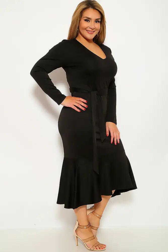 Black Long Sleeve Plus Size Party Dress - AMIClubwear