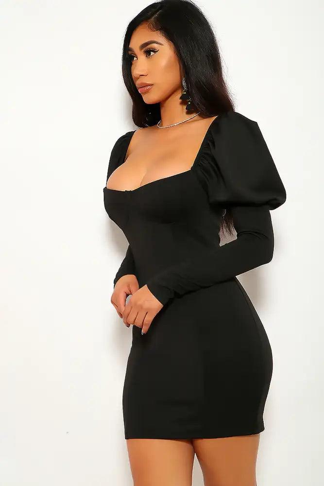 Black Long Sleeve Puffy Party Dress - AMIClubwear