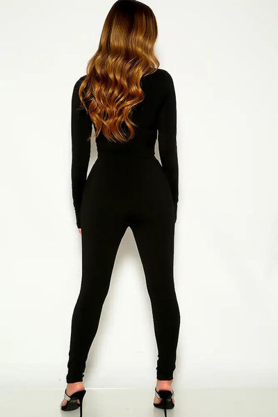 Black Long Sleeve Ribbed Two Piece Outfit - AMIClubwear