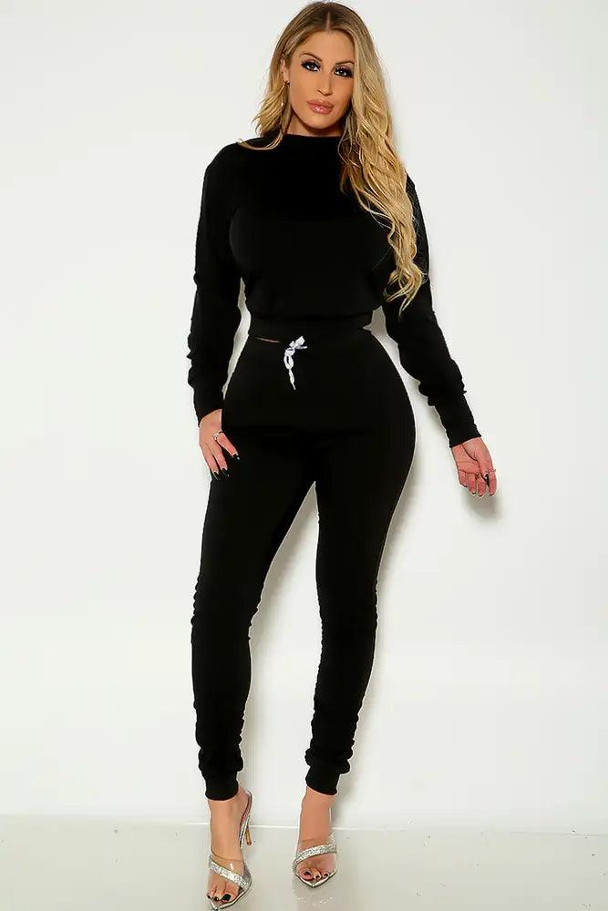 Black Long Sleeve Ruched Comfortable Lounge Wear Outfit - AMIClubwear