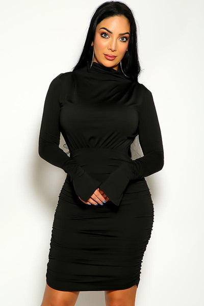 Black Long Sleeve Ruched Sexy Party Dress - AMIClubwear