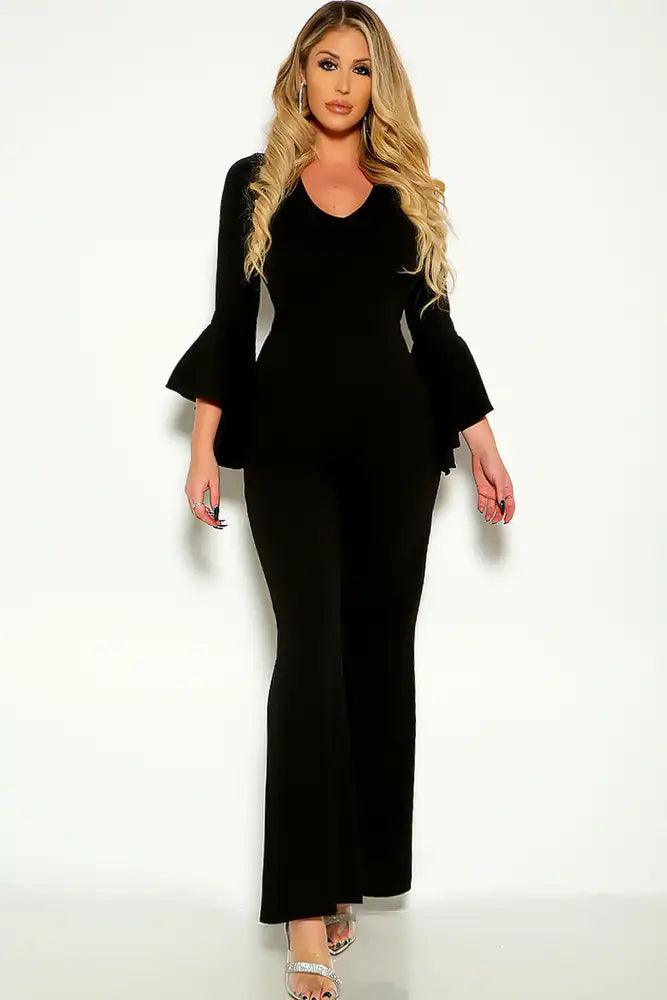 Black Long Sleeve Ruffled Sleeve Dressy Jumpsuit - AMIClubwear