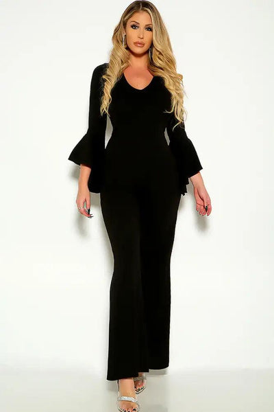 Black Long Sleeve Ruffled Sleeve Dressy Jumpsuit - AMIClubwear