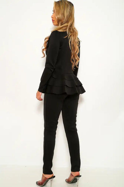 Black Long Sleeve Ruffled Two Piece Outfit - AMIClubwear