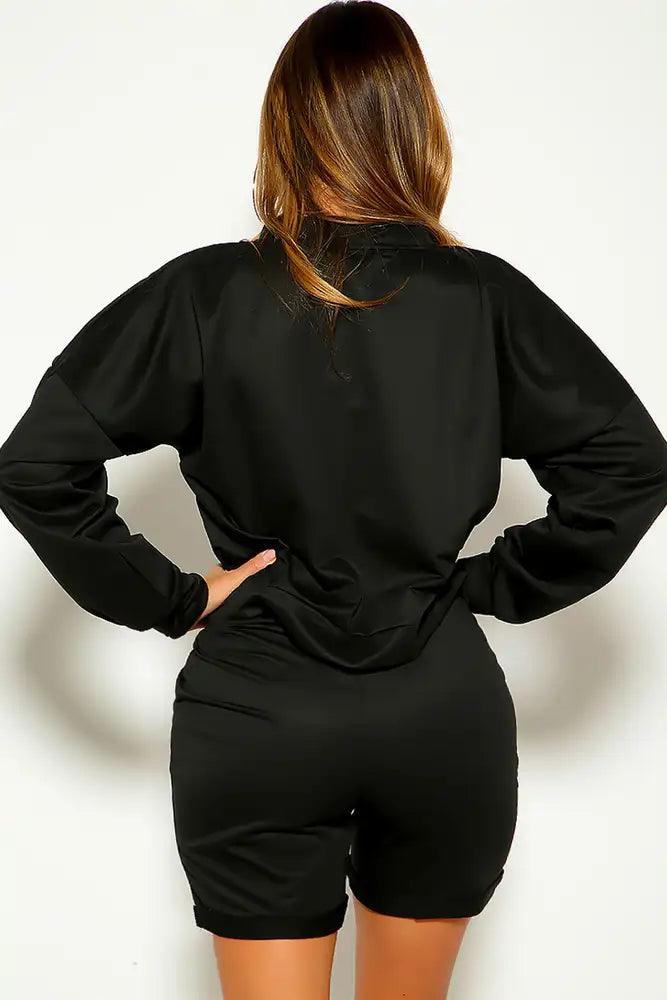 Black Long Sleeve Shorts Two Piece Lounge Wear Outfit - AMIClubwear