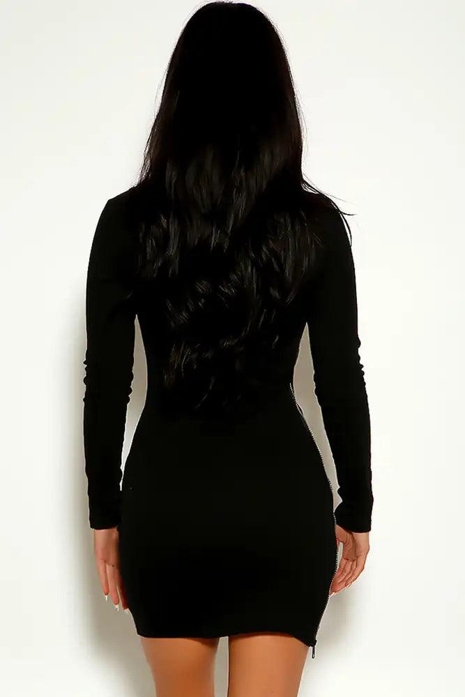 Black Long Sleeve Side Zipper Party Dress - AMIClubwear