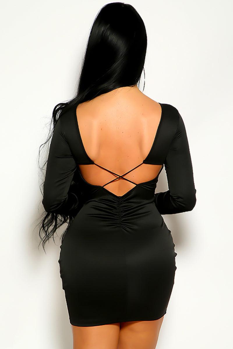 Black Long Sleeve Strappy Sexy Party Dress - AMIClubwear