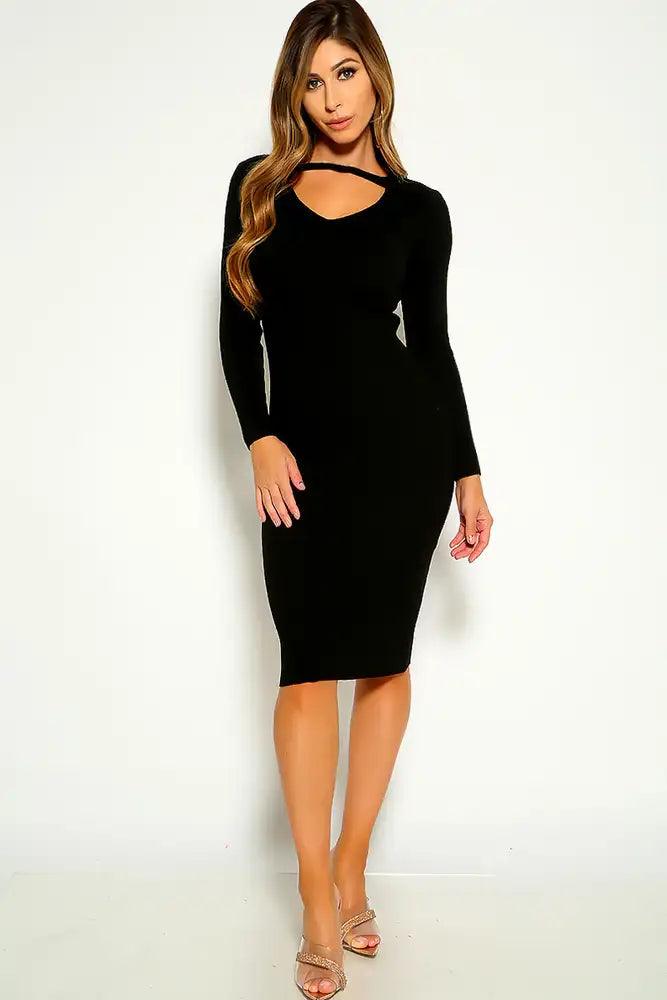 Black Long Sleeve Sweater Dress - AMIClubwear