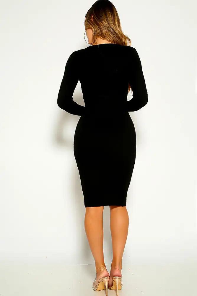 Black Long Sleeve Sweater Dress - AMIClubwear